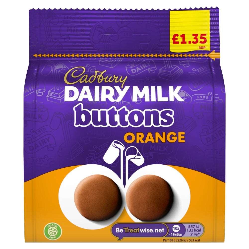 Cadbury Dairy Milk Orange Chocolate Giant Buttons Bag 85g PMP British cadbury-dairy-milk-orange-chocolate-giant-buttons-bag-85g-pmp-british