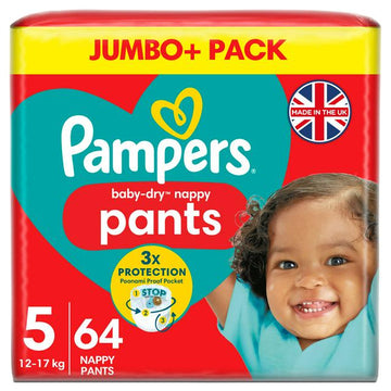 Pampers Baby Dry Nappy Pants Jumbo+ Pack Nappies Size 5, 12kg-17kg x64