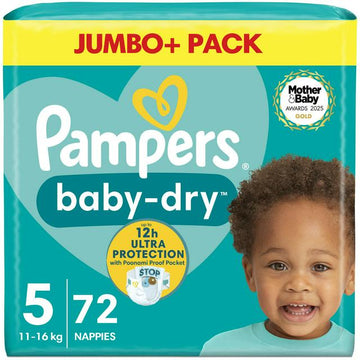 Pampers Baby-Dry Size 5, 72 Nappies, 11-16kg, Jumbo+ Pack