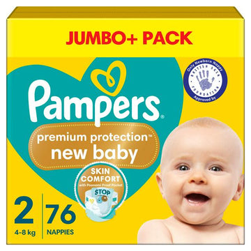 Pampers New Baby Size 2 Jumbo+ Pack, 4kg-8kg 76 Nappies
