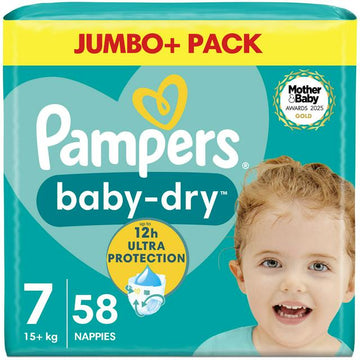 Pampers Baby-Dry Size 7, 58 Nappies, 15kg+, Jumbo+ Pack