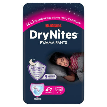 Huggies DryNites Girls Pyjama Pants for Bedwetting Age 4-7 Years 10 Nappy Pants