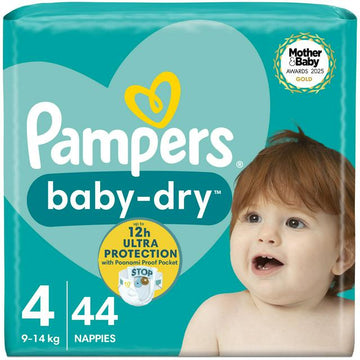 Pampers Baby-Dry Size 4, 44 Nappies, 9-14kg, Essential Pack