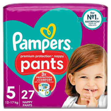 Pampers Premium Protection Nappy Pants Essential Pack Nappies Size 5, 12kg-17kg x27