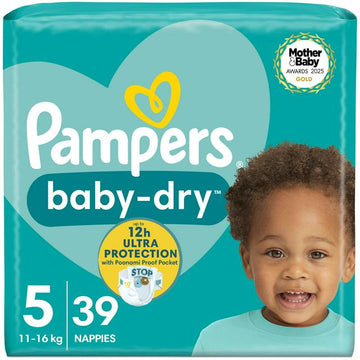 Pampers Baby-Dry Size 5, 39 Nappies, 11-16kg, Essential Pack