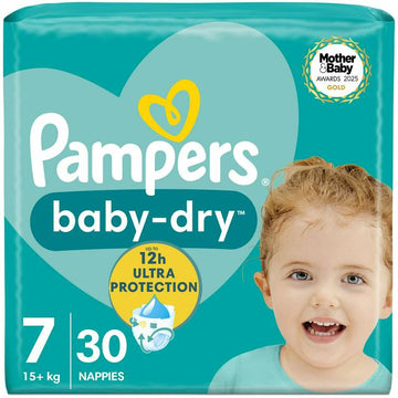 Pampers Baby-Dry Size 7, 30 Nappies, 15+kg, Essential Pack