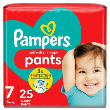 Pampers Baby Dry Nappy Pants Essential Pack Nappies Size 7, 17kg+ x25