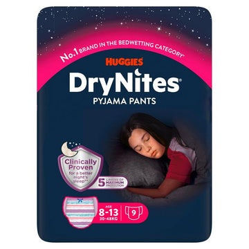 Huggies DryNites Bedwetting Pyjama Nappy Pants Girl Age 8-13 x9