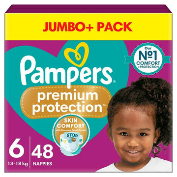 Pampers Premium Protection Jumbo+ Pack Nappies Size 6, 13kg+ x48