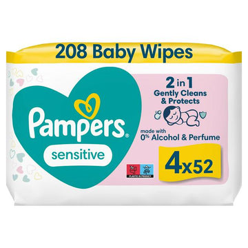 Pampers Sensitive Baby Wipes 4x52 Pack