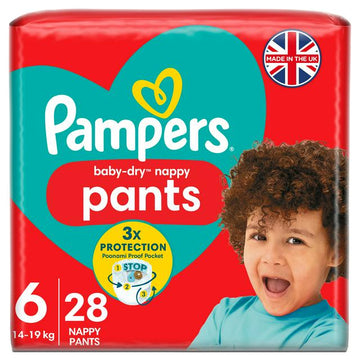 Pampers Baby-Dry Nappy Pants Size 6 15kg+ Essential Pack x28