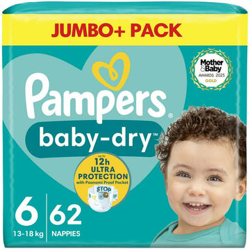 Pampers Baby Dry Jumbo+ Pack Nappies Size 6, 13kg-18kg x62