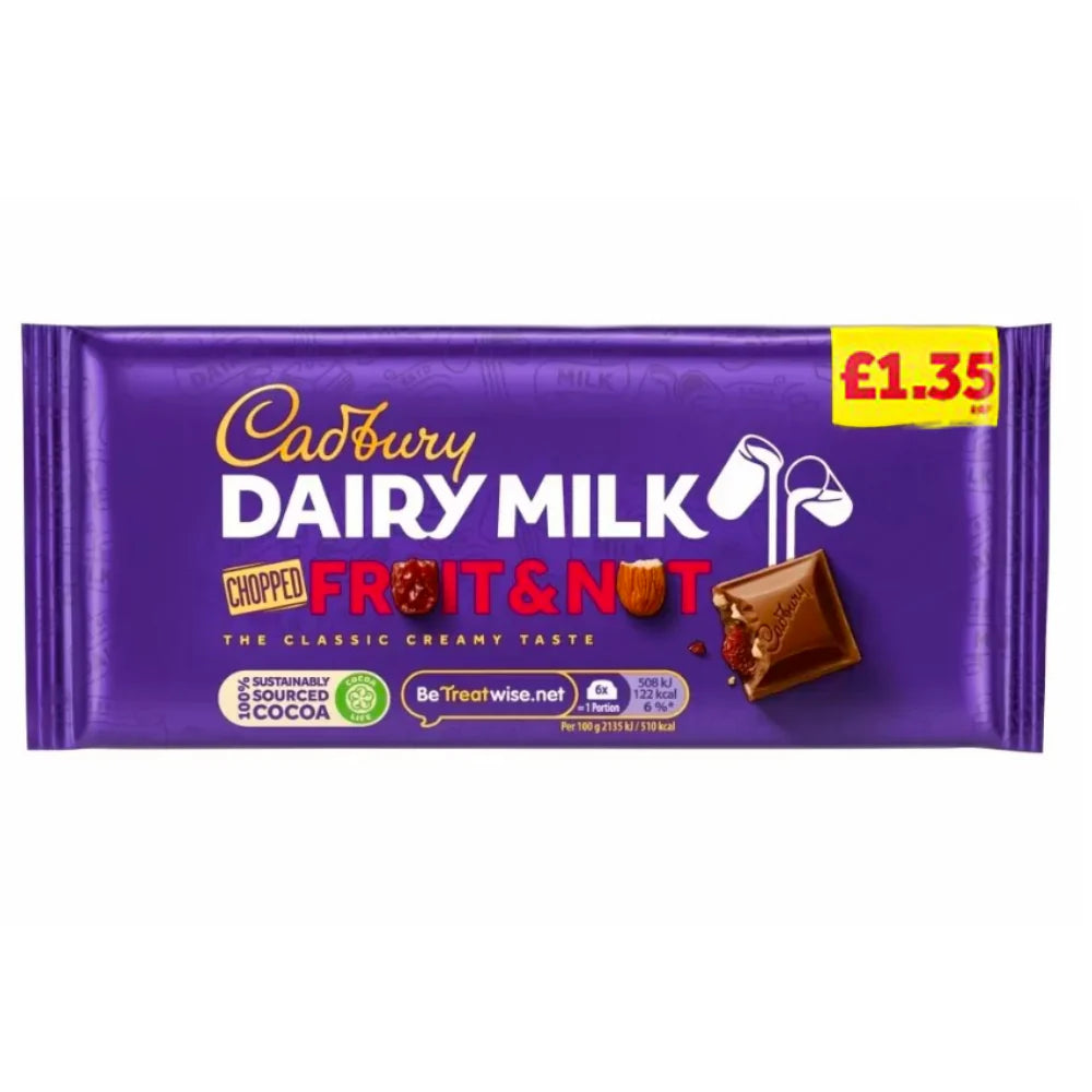 Cadbury Dairy Milk Fruit & Nut Chocolate Bar 95g PMP