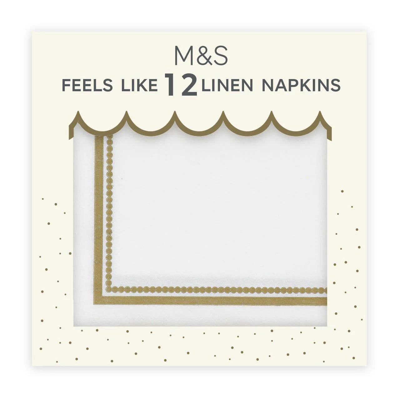 M&S White & Gold Feels Like Linen Napkins 12pk