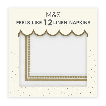 M&S White & Gold Feels Like Linen Napkins 12pk