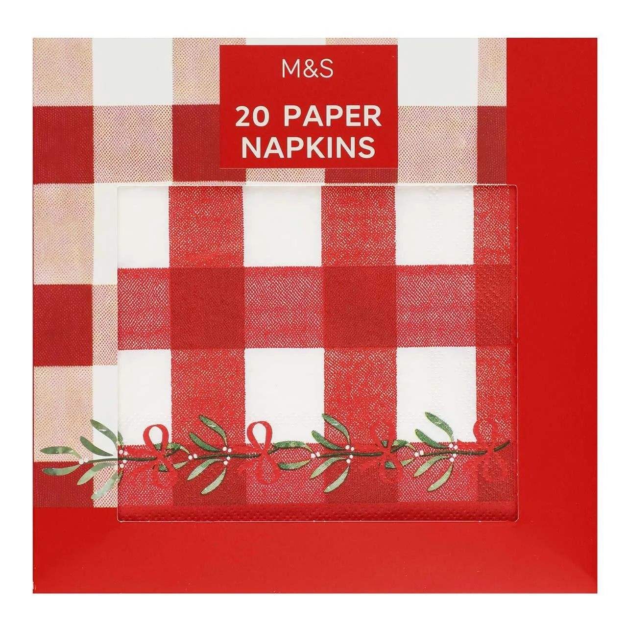 M&S Christmas Gingham Paper Napkins 20pk