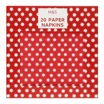 M&S Christmas Red Star Paper Napkins 20pk