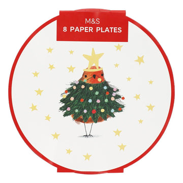 M&S Christmas Robins Paper Plates 8pk