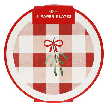 M&S Christmas Gingham Paper Plates 8pk