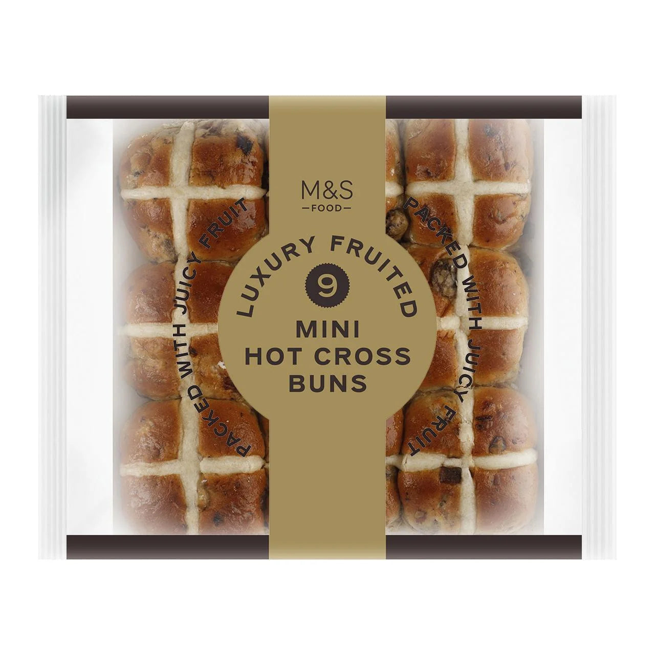 M&S 9 Mini Luxury Fruited Hot Cross Buns (2+ Days Life) 9pk