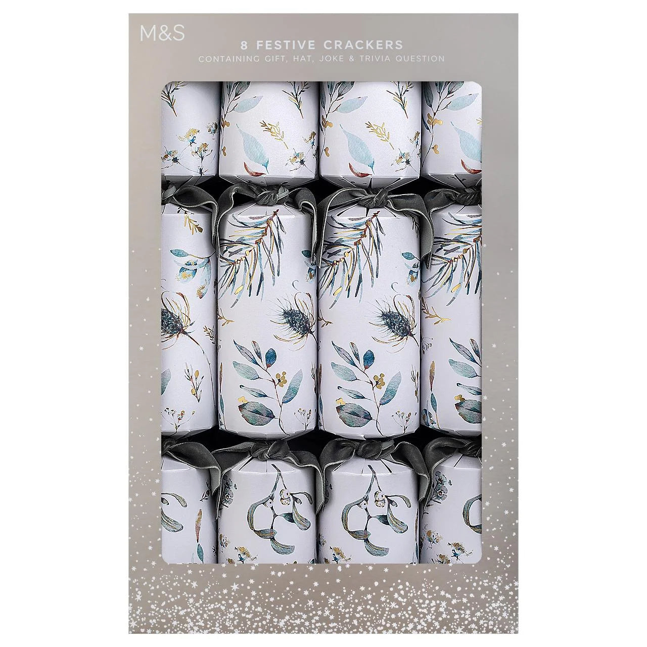 M&S White Foliage Luxury Christmas Crackers 8pk