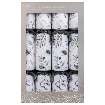 M&S White Foliage Luxury Christmas Crackers 8pk