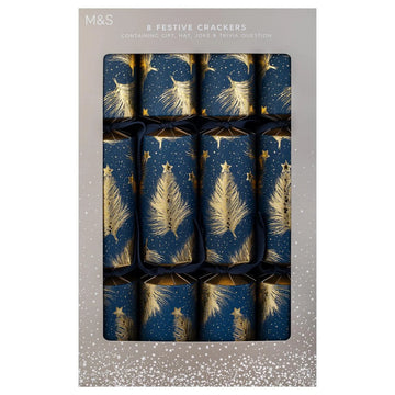M&S Blue Feather Luxury Christmas Crackers 6pk