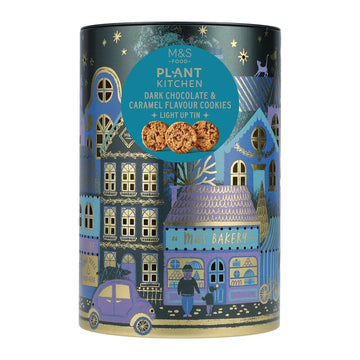 M&S Plant Kitchen Dark Chocolate, Cranberry and Orange Cookies Light-Up Tin 200g