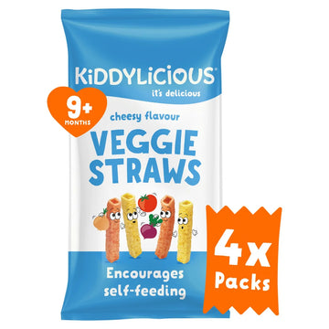 Kiddylicious Cheesy Flavour Veggie Straws Multipack 9+ Months 4pk