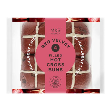 M&S 4 Red Velvet Hot Cross Buns