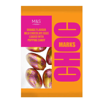 M&S Choc Orange Flavour Milk Chocolate Eggs Loaded With Popping Candy 120g
