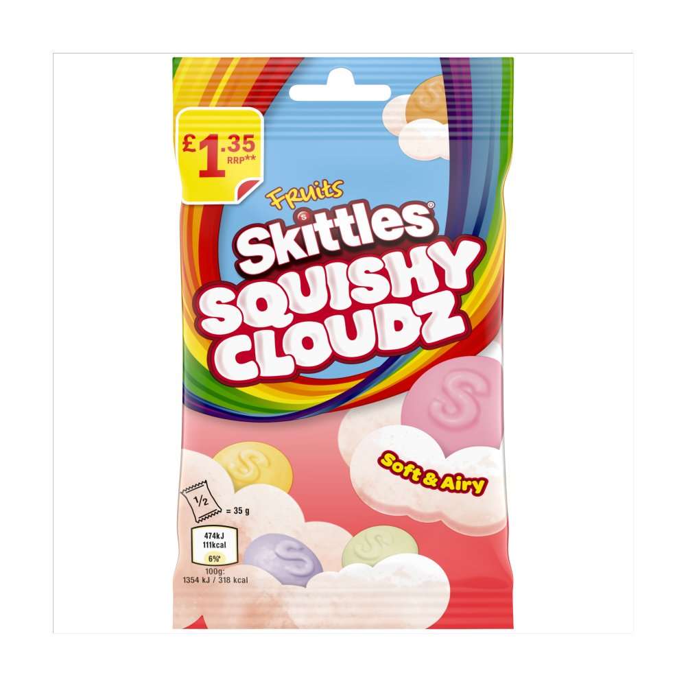 Skittles Squishy Cloudz Chewy Sweets Fruit Flavoured Sweets Bag 70g PMP