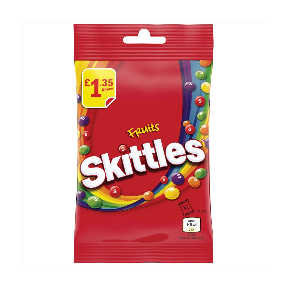 Skittles Vegan Chewy Sweets Fruit Flavoured Pouch Bag 109g PMP