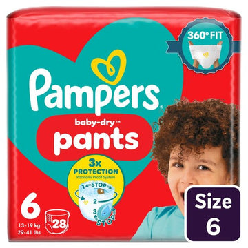 Pampers Baby-Dry Nappy Pants, Size 6 (15kg+) Essential Pack
