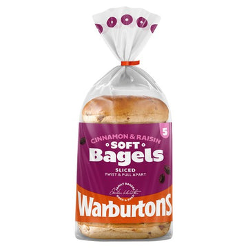 Warburtons Sliced Cinnamon & Raisin Bagels 5 Pack