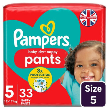 Pampers Baby-Dry Nappy Pants, Size 5 (12-17kg) Essential Pack