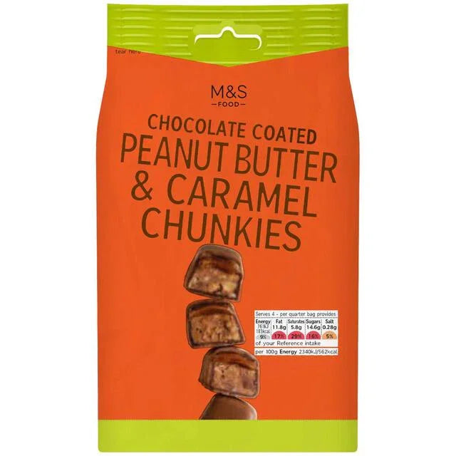 Delicious M&S Chocolate Coated Peanut Butter Chunkies 130g Pack