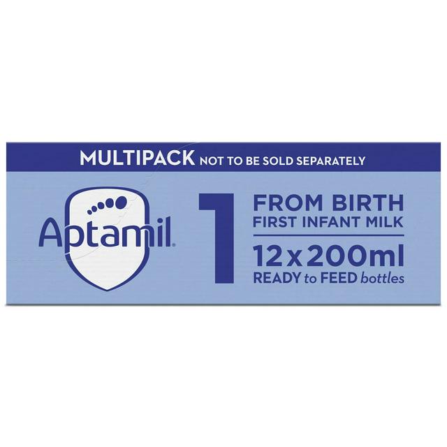 Aptamil 1 First Infant Baby Milk Formula Liquid Ready to Feed From Birth Multipack 12x200ml