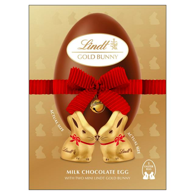 Lindt Milk Chocolate Egg With Two Mini Lindt Gold Bunny 115g