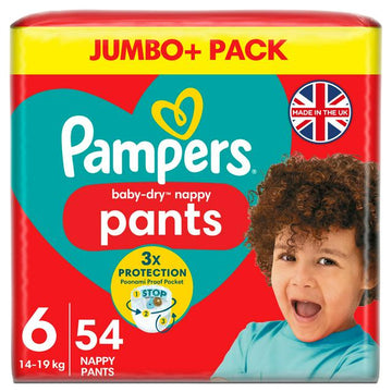 Pampers Baby Dry Nappy Pants Jumbo+ Pack Nappies Size 6, 14kg-19kg x54