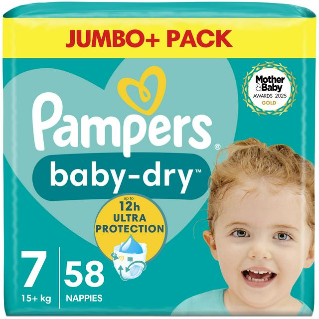 Pampers Baby-Dry Size 7, 58 Nappies, 15kg+, Jumbo+ Pack