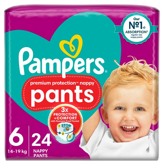 Pampers Premium Protection Nappy Pants Essential Pack Nappies Size 6, 15kg+ x24