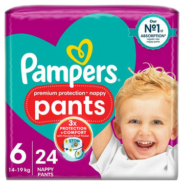 Pampers Premium Protection Nappy Pants Essential Pack Nappies Size 6, 15kg+ x24