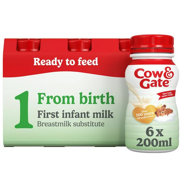 Cow & Gate 1 First Infant Baby Milk Formula Liquid Ready to Feed From Birth 6x200ml