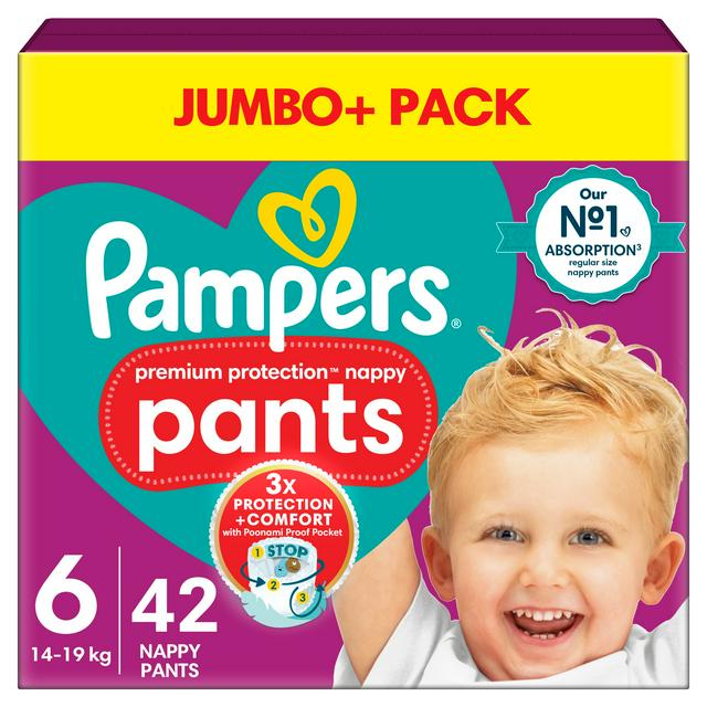 Pampers Premium Protection Nappy Pants Jumbo+ Pack Nappies Size 6, 15kg+ x42