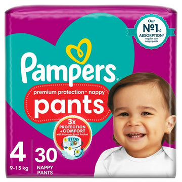 Pampers Premium Protection Nappy Pants Essential Pack Nappies Size 4, 9kg-15kg x30