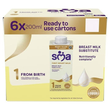 SMA First Infant Baby Milk Formula Liquid Ready to Feed From Birth 6x200ml