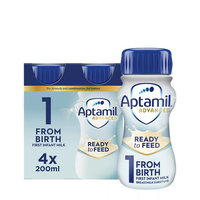 Aptamil Advanced 1 First Infant Milk Liquid Ready to Feed From Birth 4x200ml