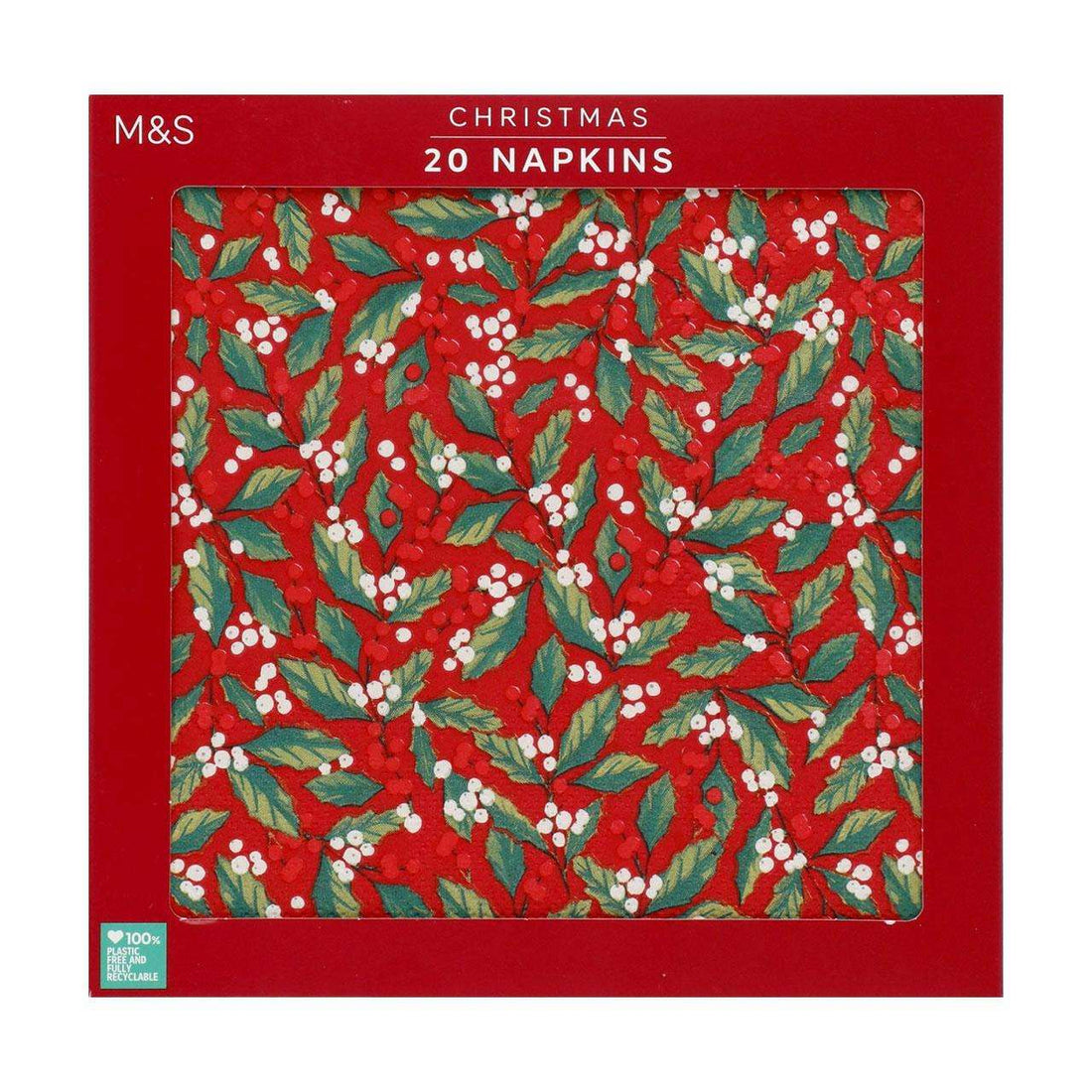 M&S Christmas Holly Napkins 20 per pack