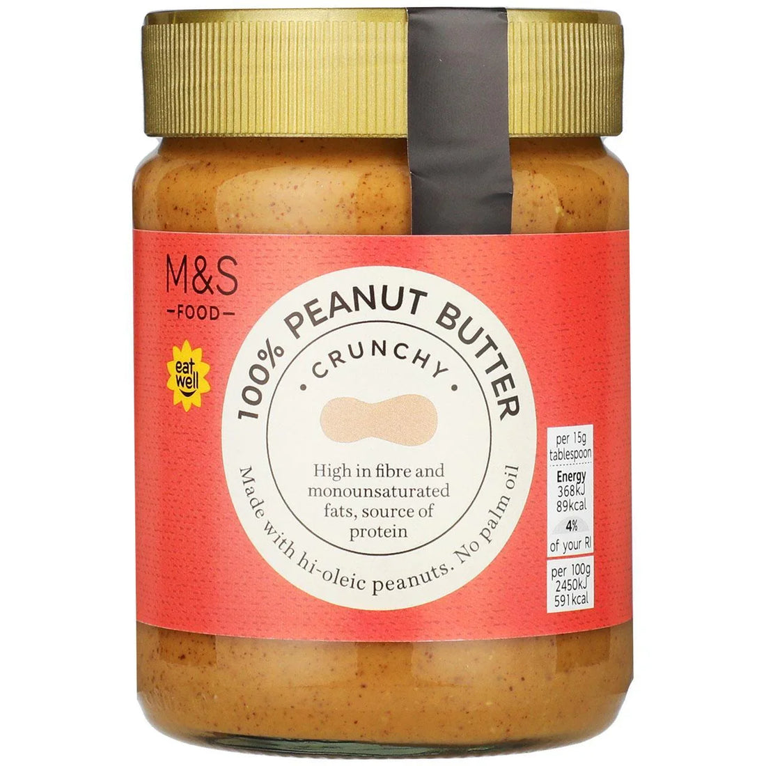 M&S Crunchy Peanut Butter - 100% Natural, Vegan, 340g Jar